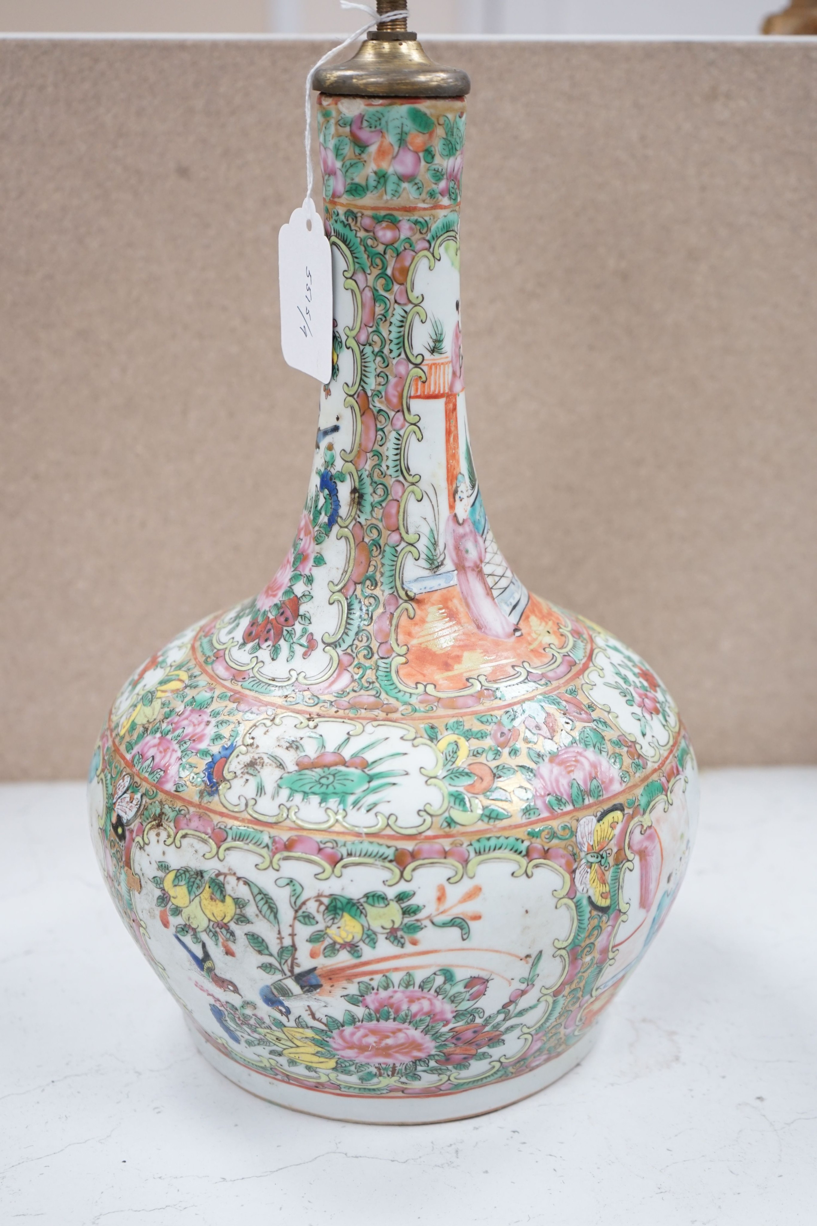 A Chinese famille rose table lamp, 32cm excl lighting mounts